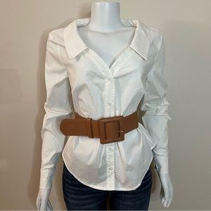 Brown PU leather square buckle  elastic waistband belt